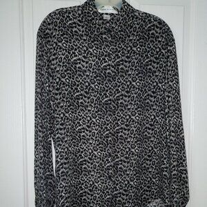 Anne Klein Vintage Leopard Print Button Front Shirt, Black and Gray Silk